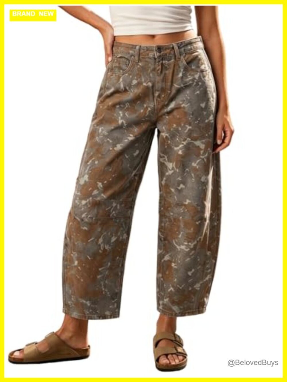 Women Baggy Barrel Jeans Mid Rise Wide Leg Boyfriend Denim Pants Patchwork